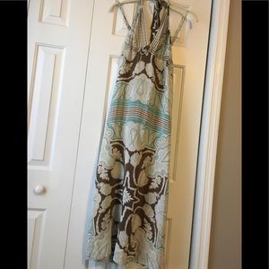 Gold Hawk silk halter maxi dress